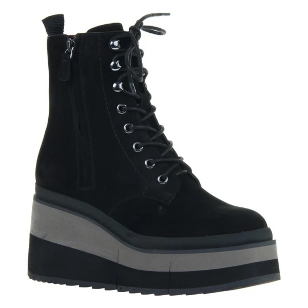 Naked Feet Burnout Wedge Combat Boot Black Sz9